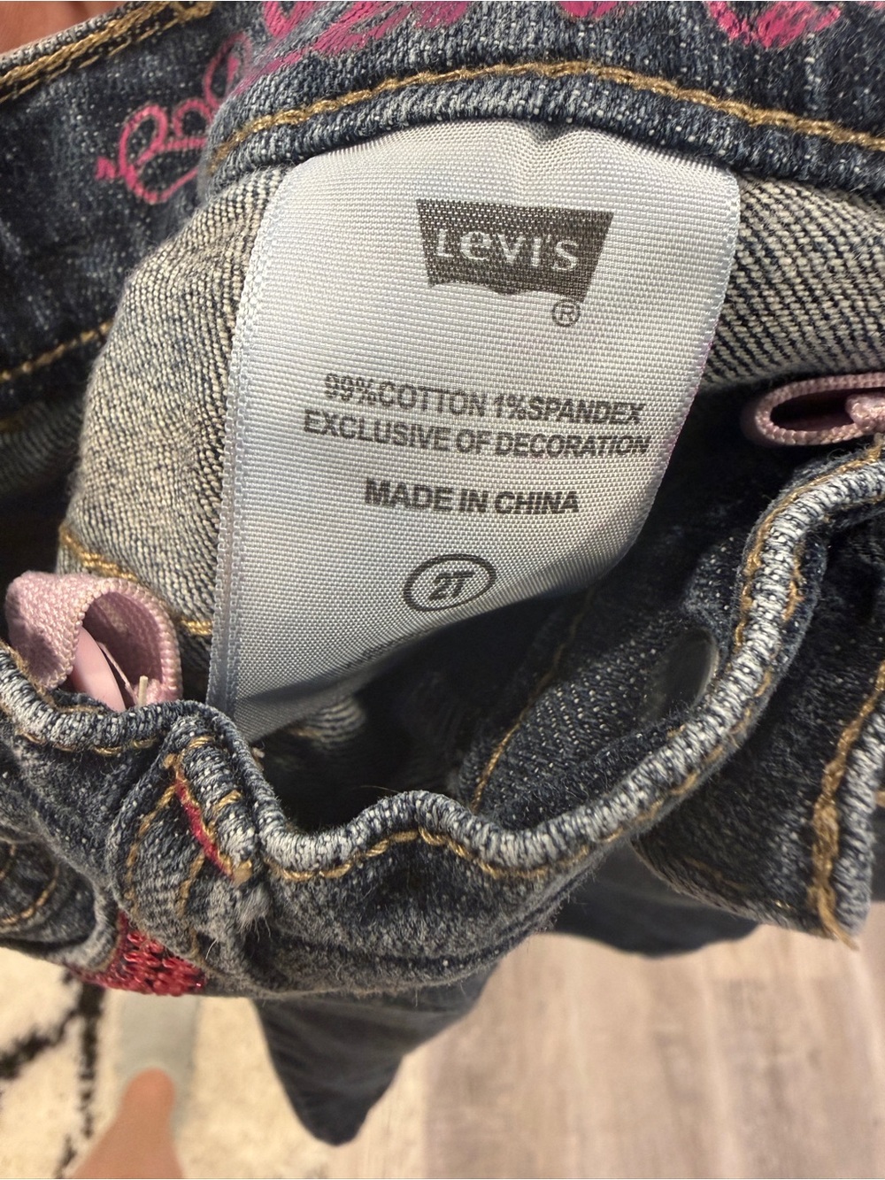 Levi’s Girls 2T Jeans Pink Stitch Embellished Bootcut Denim Toddler Size 2T - Picture 11 of 12